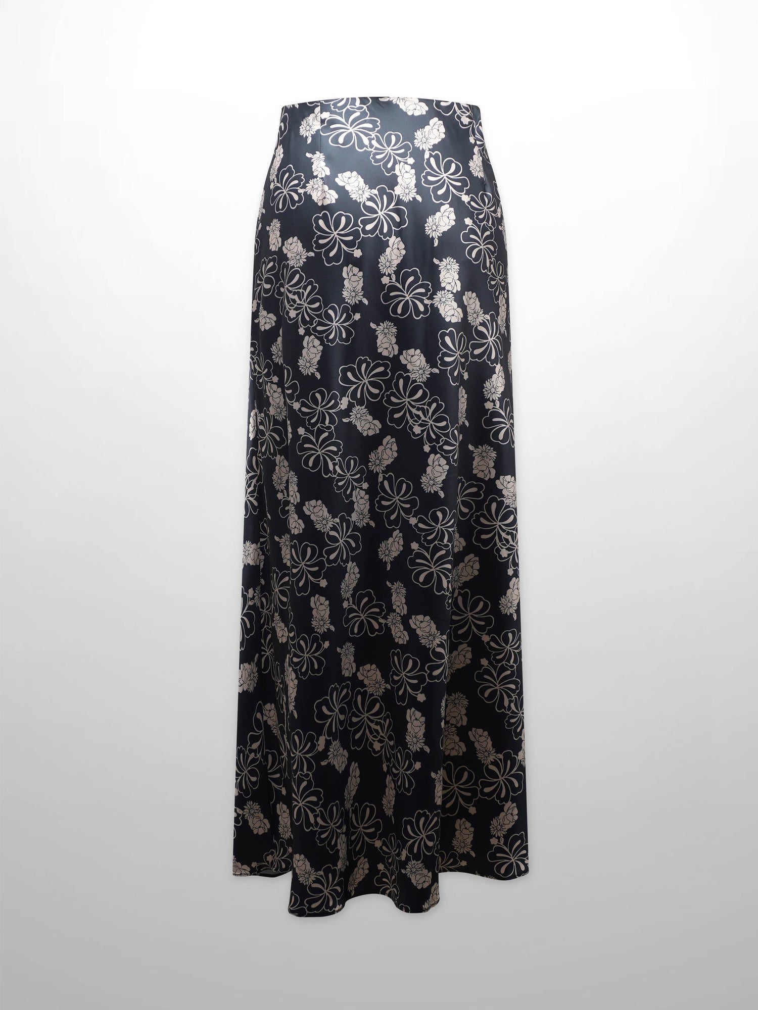 Printed Faux Satin Slip Skirt-Navy/Taupe Floral