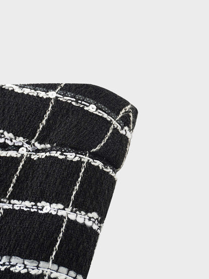 Boucle Pleat Skirt-Black and White