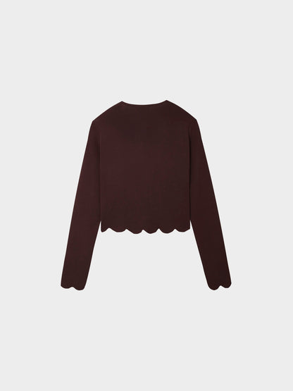 Scallop Edge Crew Cardigan SHORT-Brown