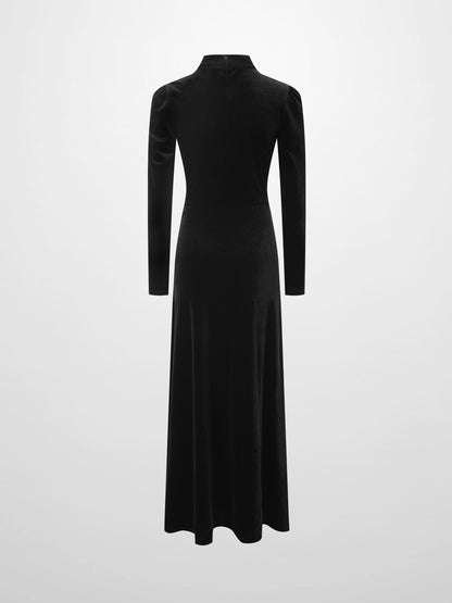 Velour Front Knot Maxi Dress-Black