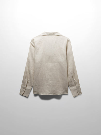 Linen Button Down Blouse-Ecru