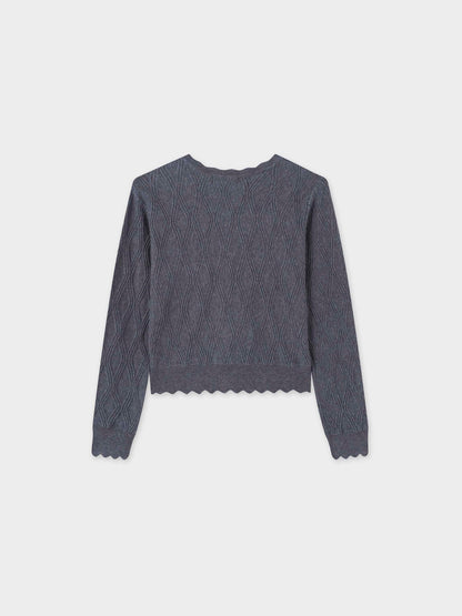 Scalloped Edge Cardigan-Heathered Grey