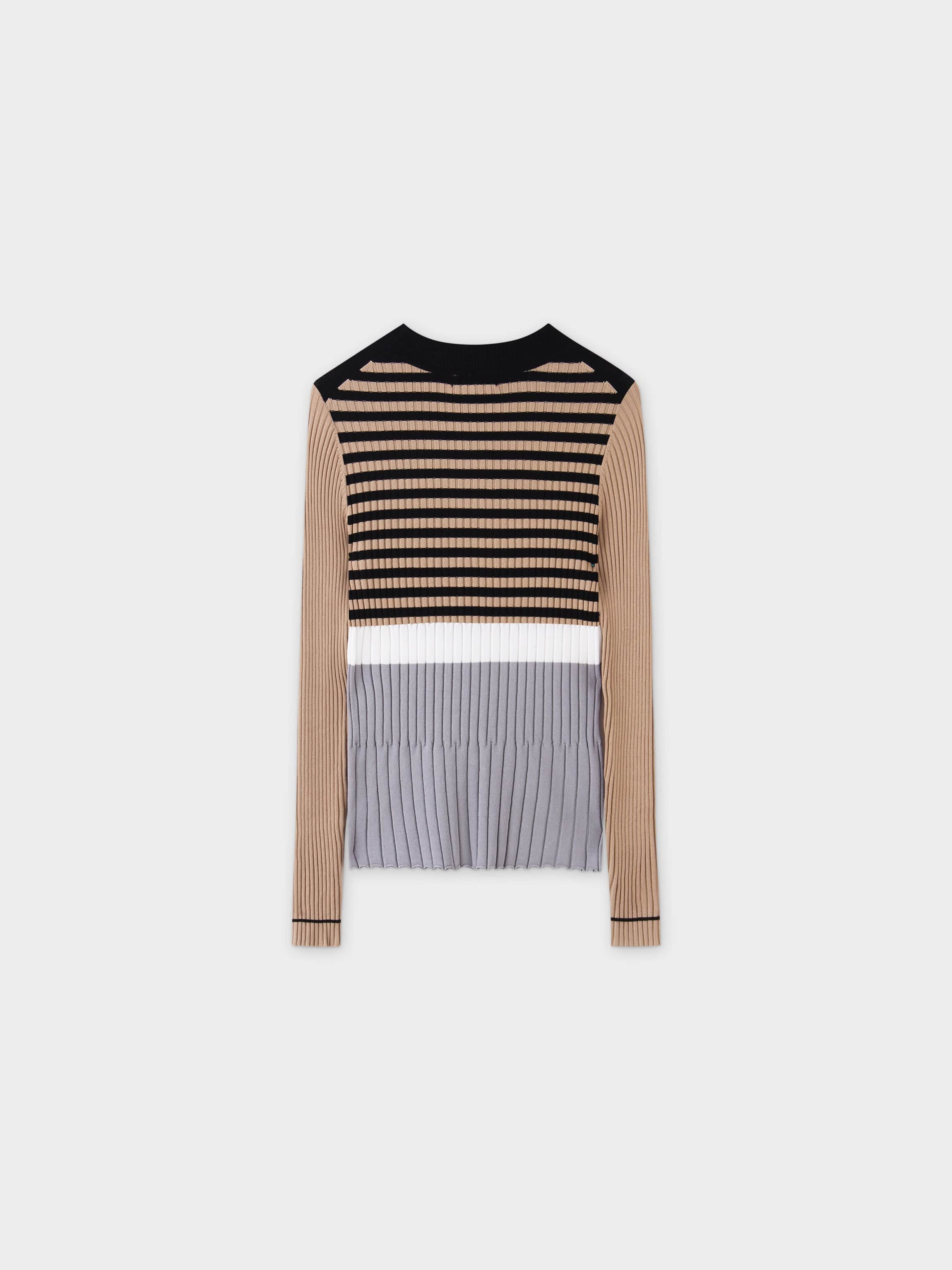 Ribbed Striped Sweater-Tan/Grey