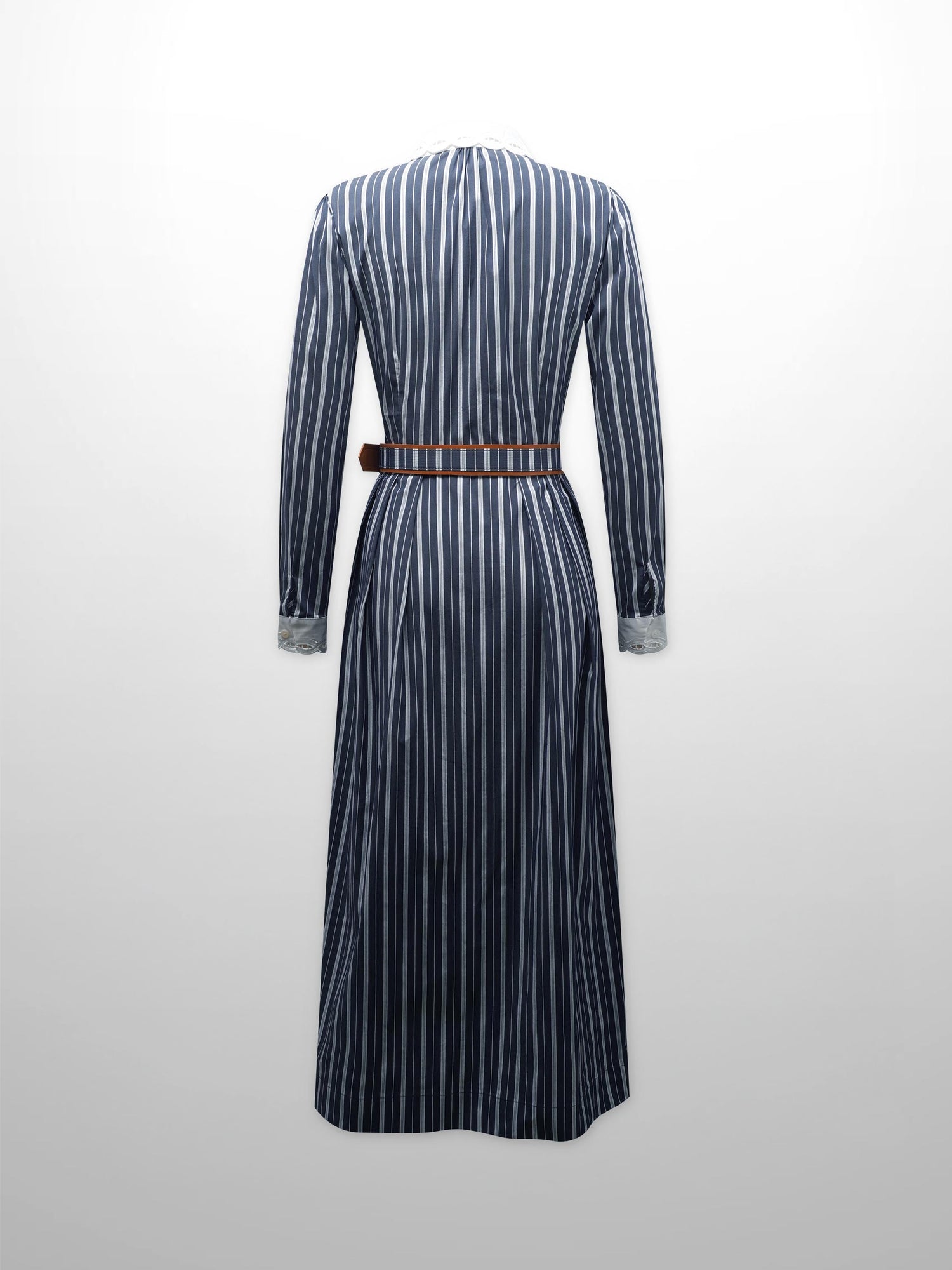 Scalloped Collar Shirtdress-Pinstripe