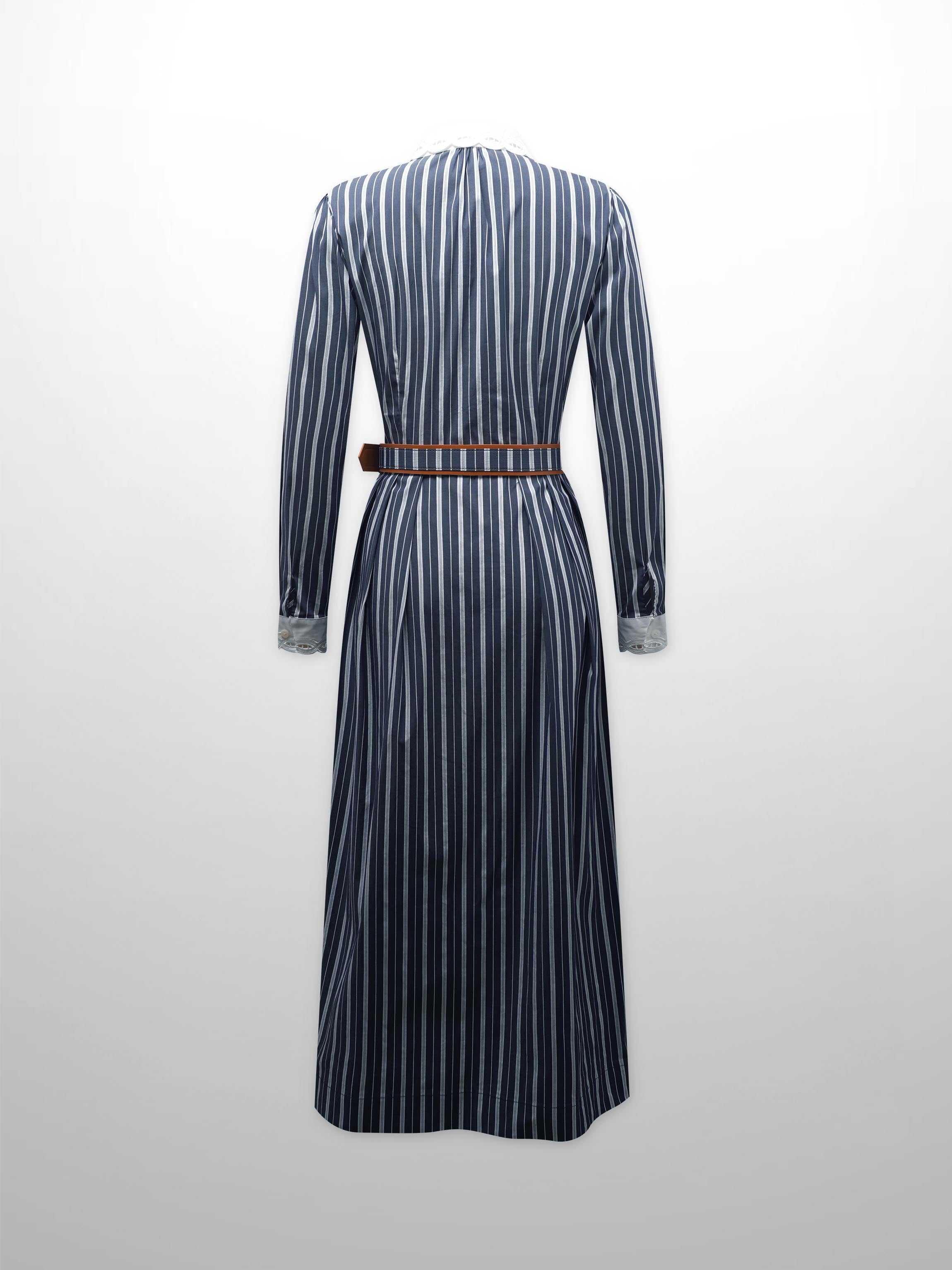 Scalloped Collar Shirtdress-Pinstripe