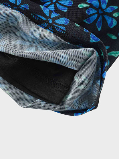 Mesh Trumpet Skirt-Blue Floral