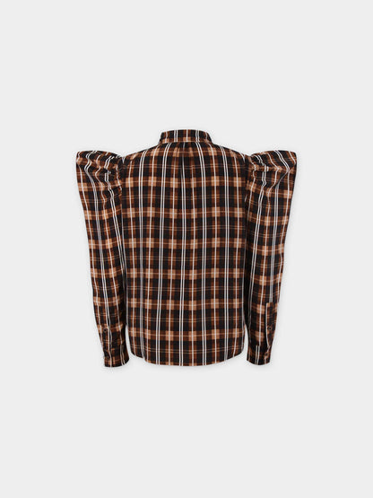 Puff Sleeve Blouse-Brown Plaid
