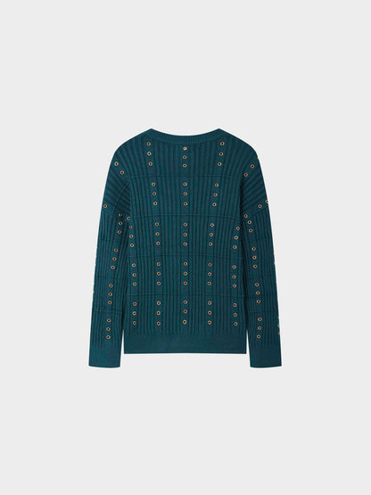 Grommet Sweater-Turquoise