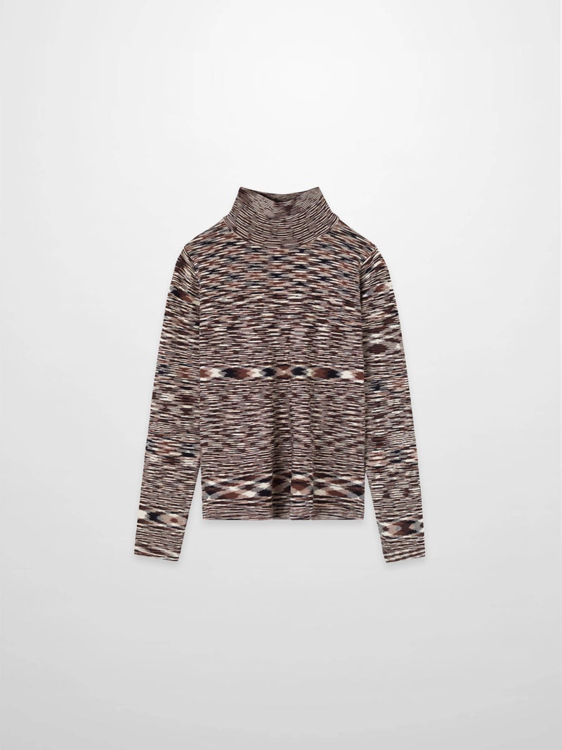 Abstract Stripe Knit Turtleneck-Brown