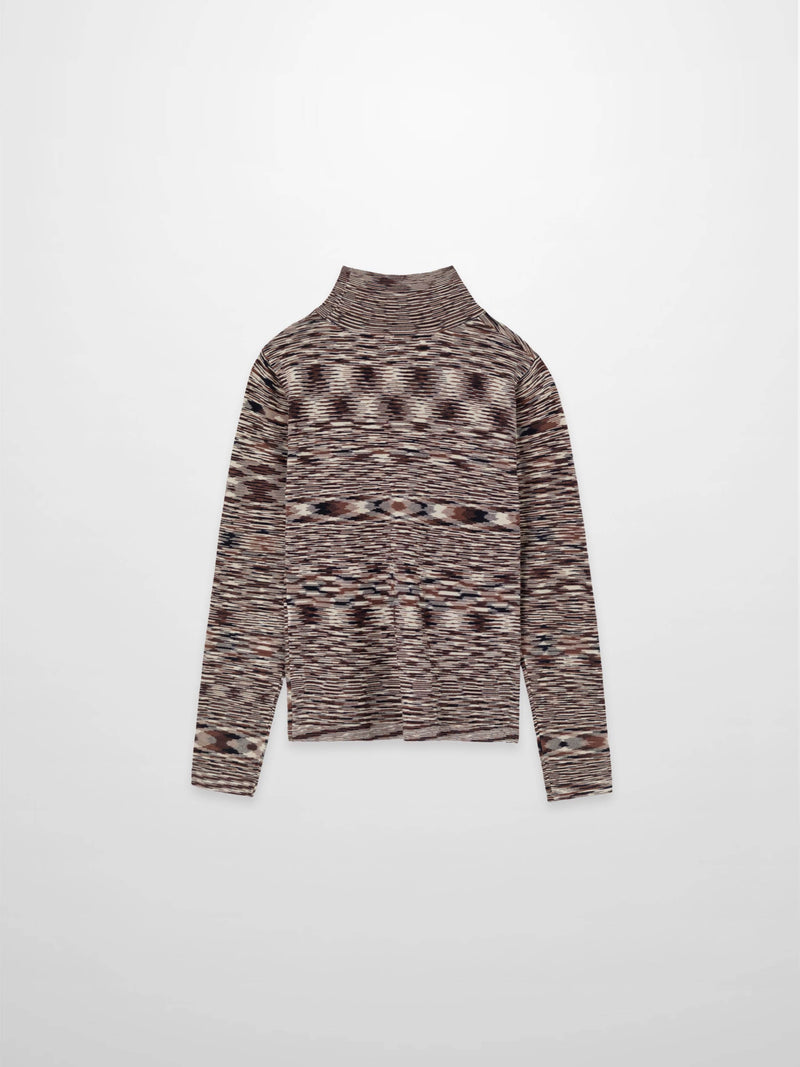 Abstract Stripe Knit Turtleneck-Brown
