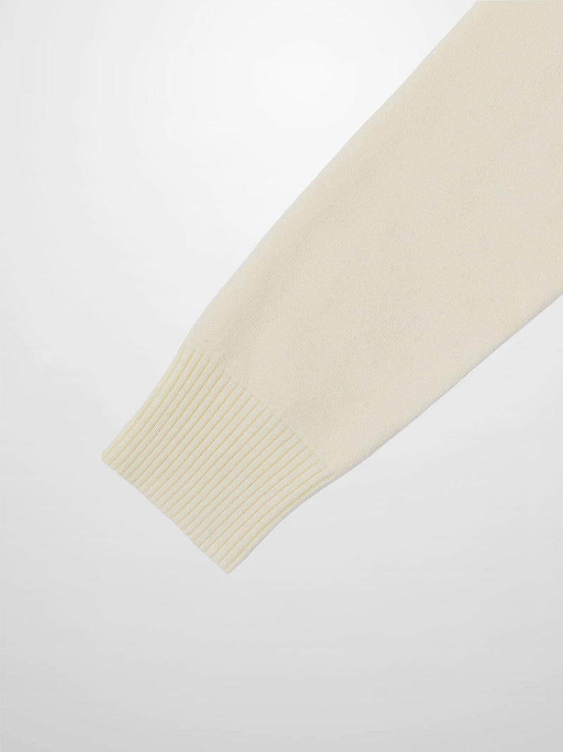 Velvet Detail Pointelle Crew Cardigan-Cream/Black