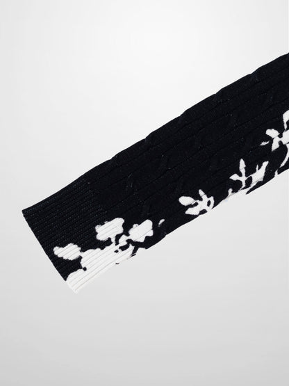 Printed Cable Sweater-Floral Border