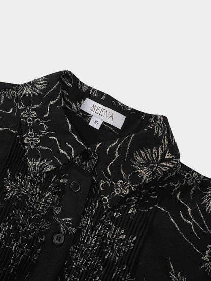 Pintuck Blouse-Tan Leaves