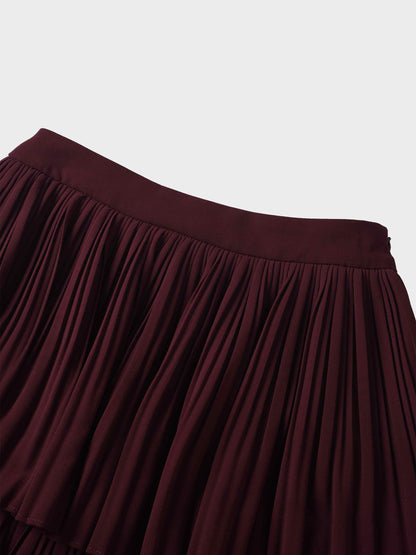 Pleated Layer Skirt 37"-Burgundy