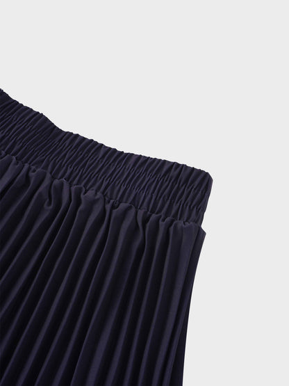 Mix Pleat Striped Skirt-Navy/Cream