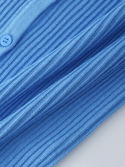 Ribbed Knit Cardigan-Blue