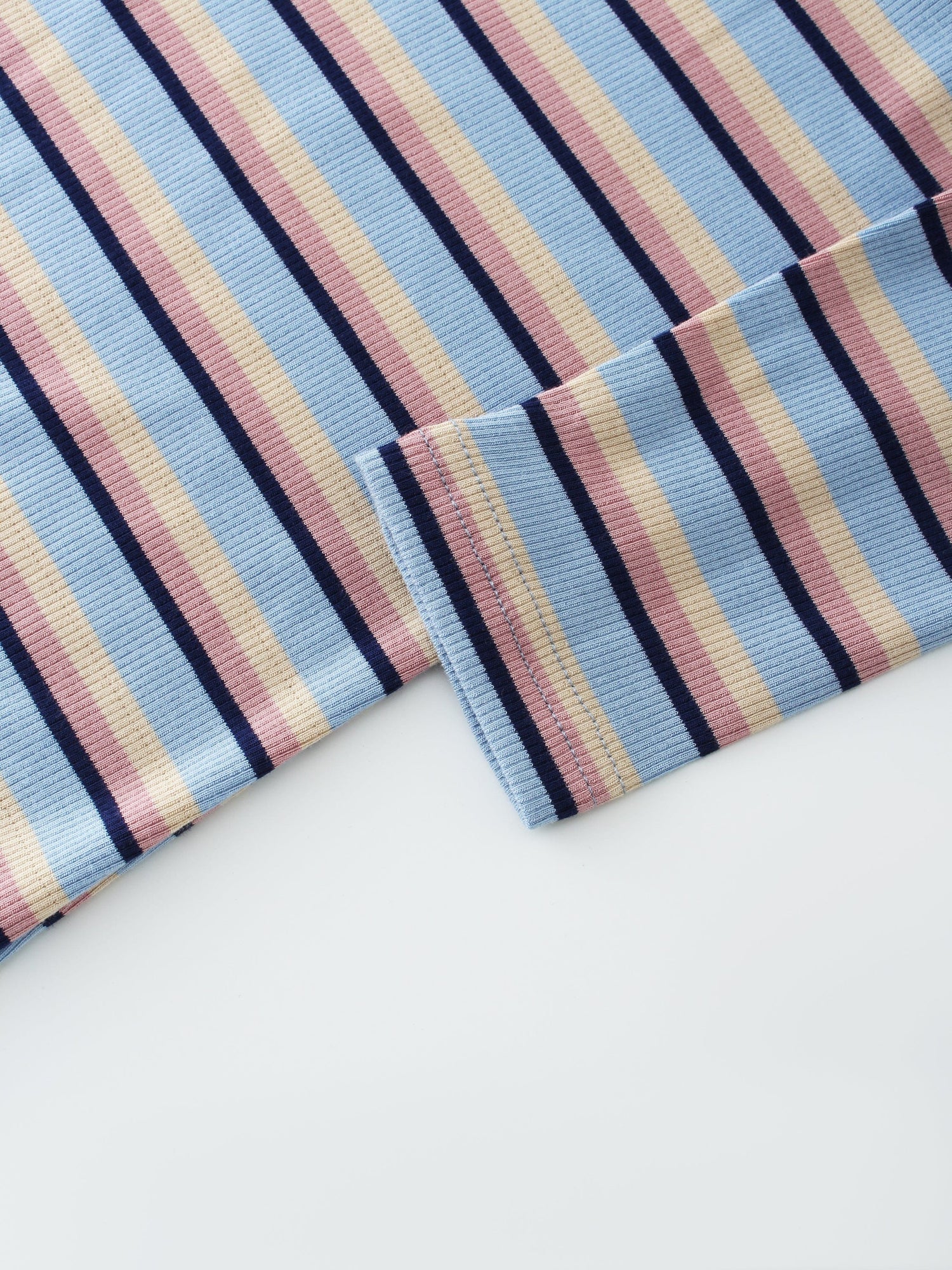 Striped Ribbed Crew-Blue/Pink/Tan