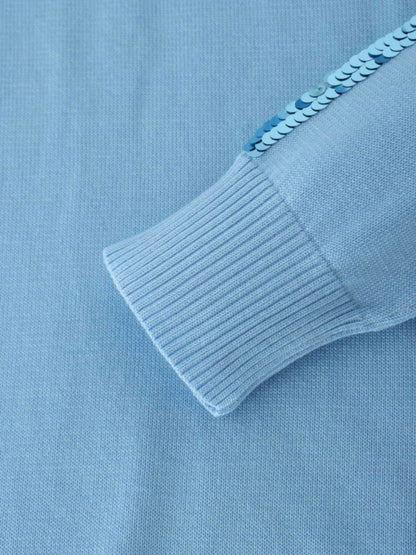 Sequin Trim Sweater-Ice Blue