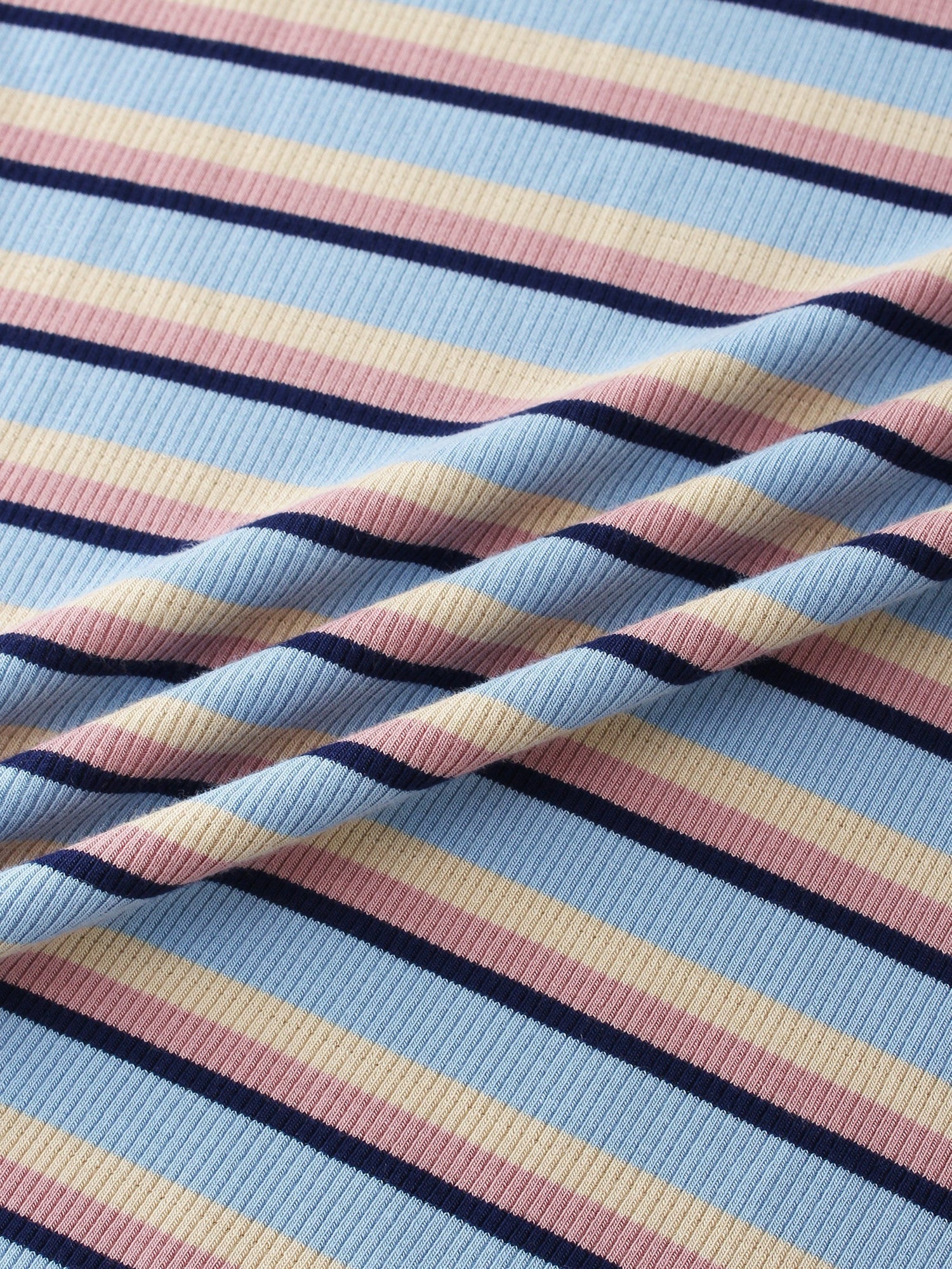 Striped Ribbed Crew-Blue/Pink/Tan