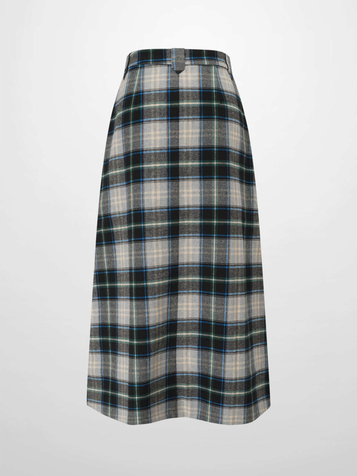 Plaid Button Down A-Line Skirt-Black/White/Blue