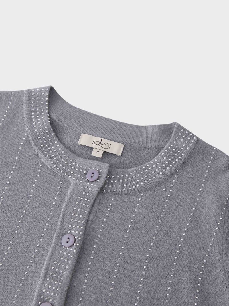 Crystal Pinstripe Crew Cardigan-Grey