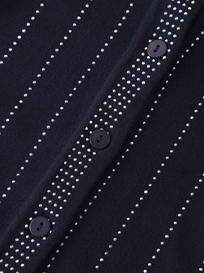 Crystal Pinstripe Crew Cardigan-Navy