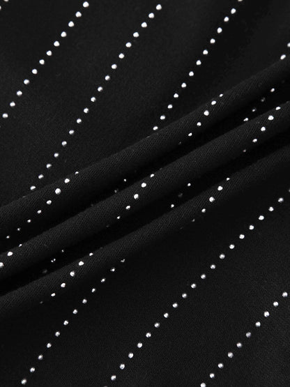 Crystal Pinstripe Crew Cardigan-Black