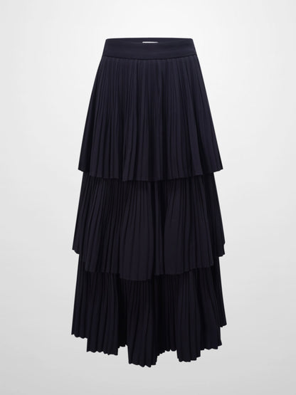 Pleated Layer Skirt 37"-Navy