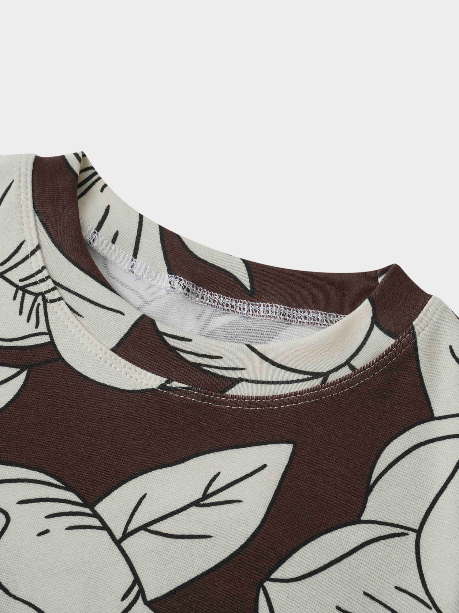 Basic Printed T-shirt-Oversized Floral Brown