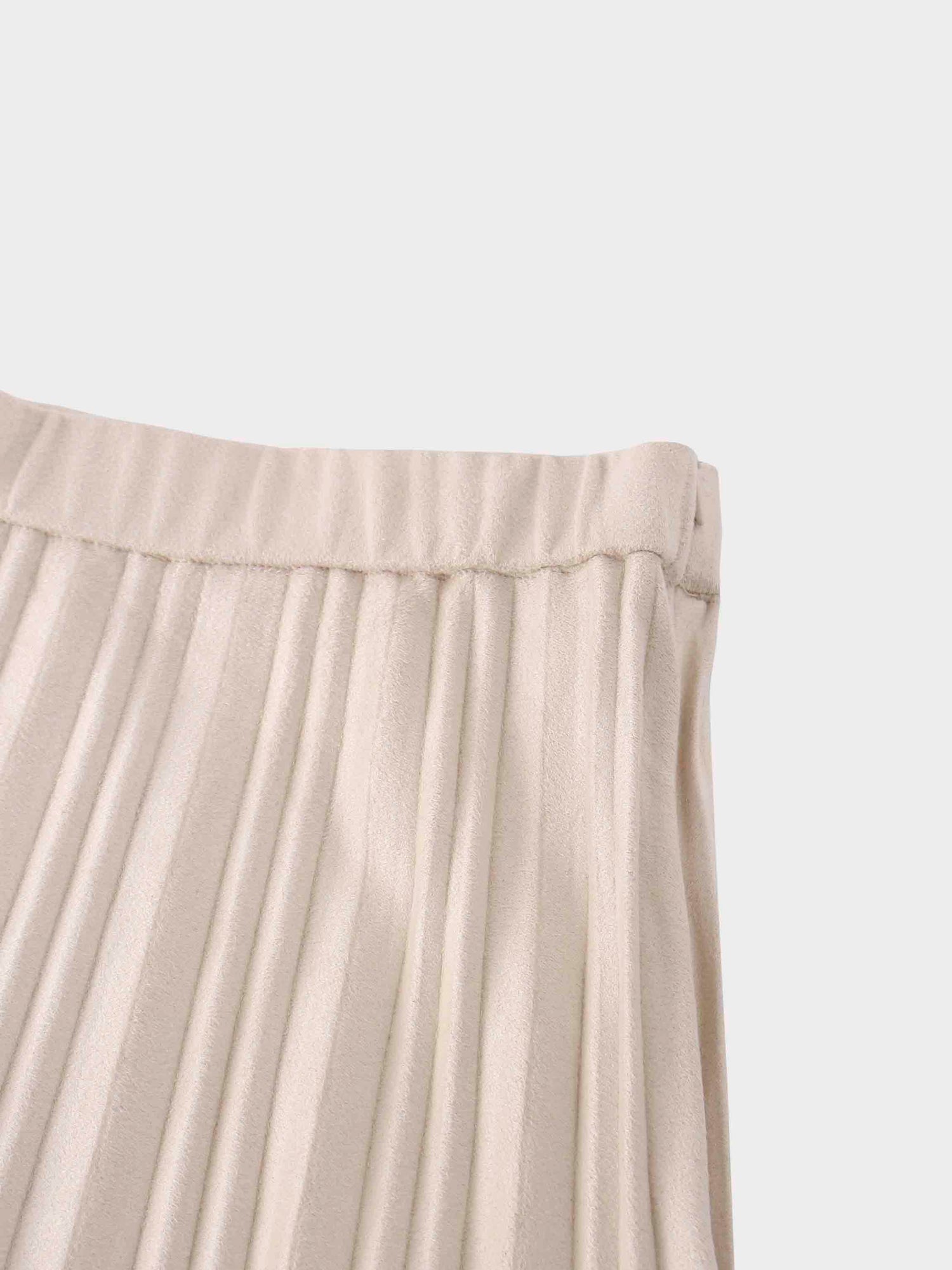 Pleated Faux Suede Skirt 37"-Ivory