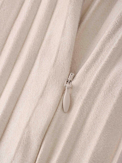 Pleated Faux Suede Skirt 37"-Ivory