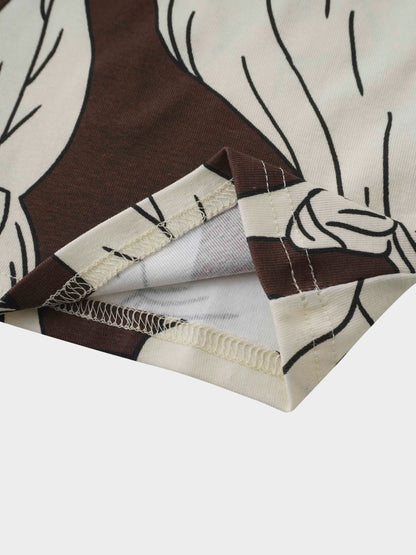 Basic Printed T-shirt-Oversized Floral Brown