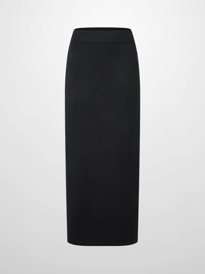 Side Zipper Straight Maxi Skirt-Black