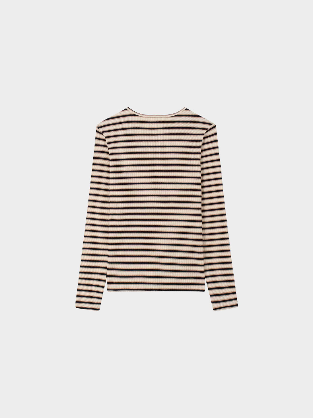 Waffle Striped Crew Tee-Tan/Black/Cream