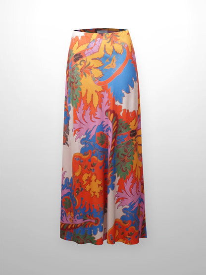 Printed Linen Blend Slip Skirt-Triumphant Paisley