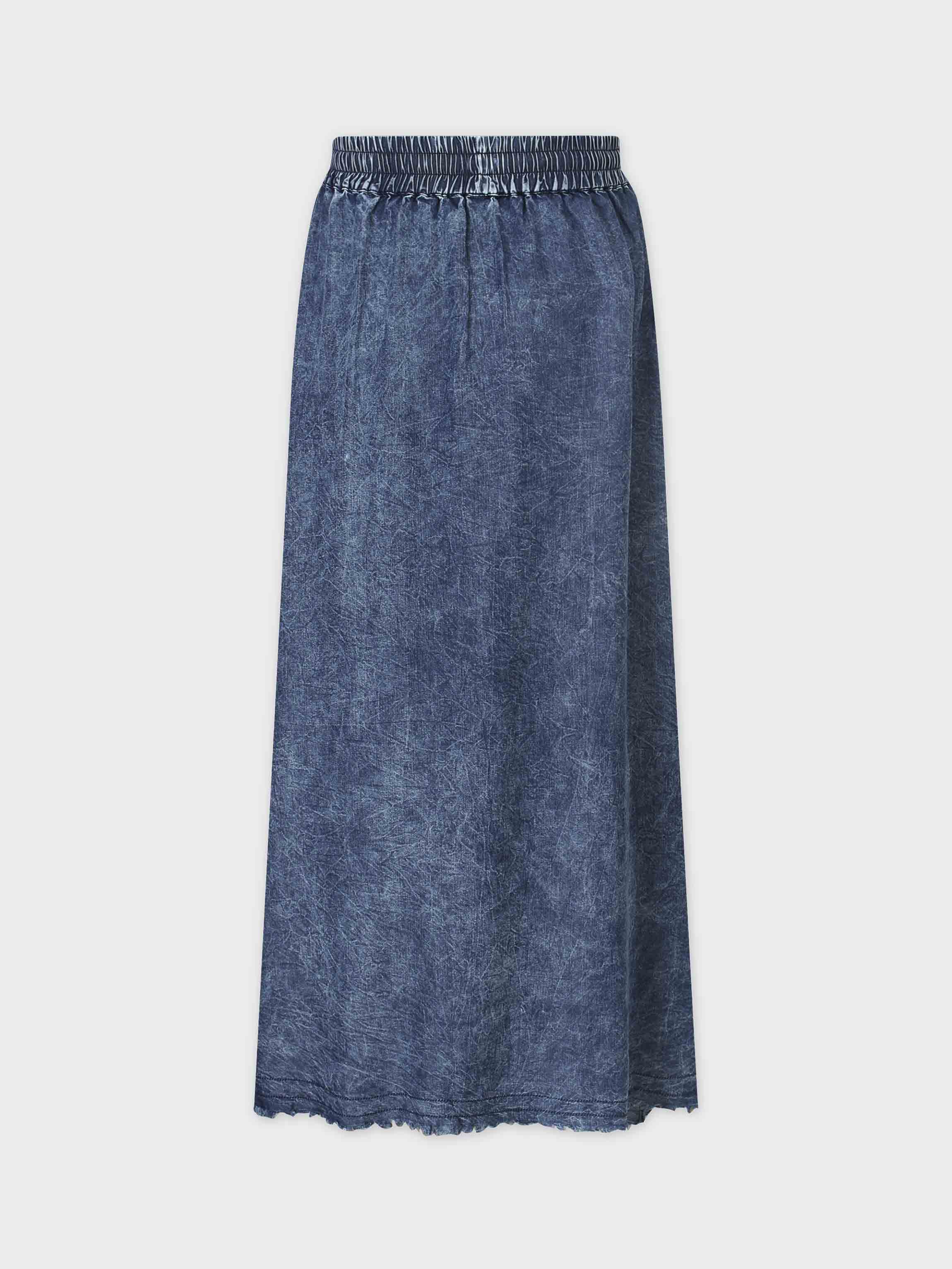 Washed Drawstring Denim Skirt-Blue