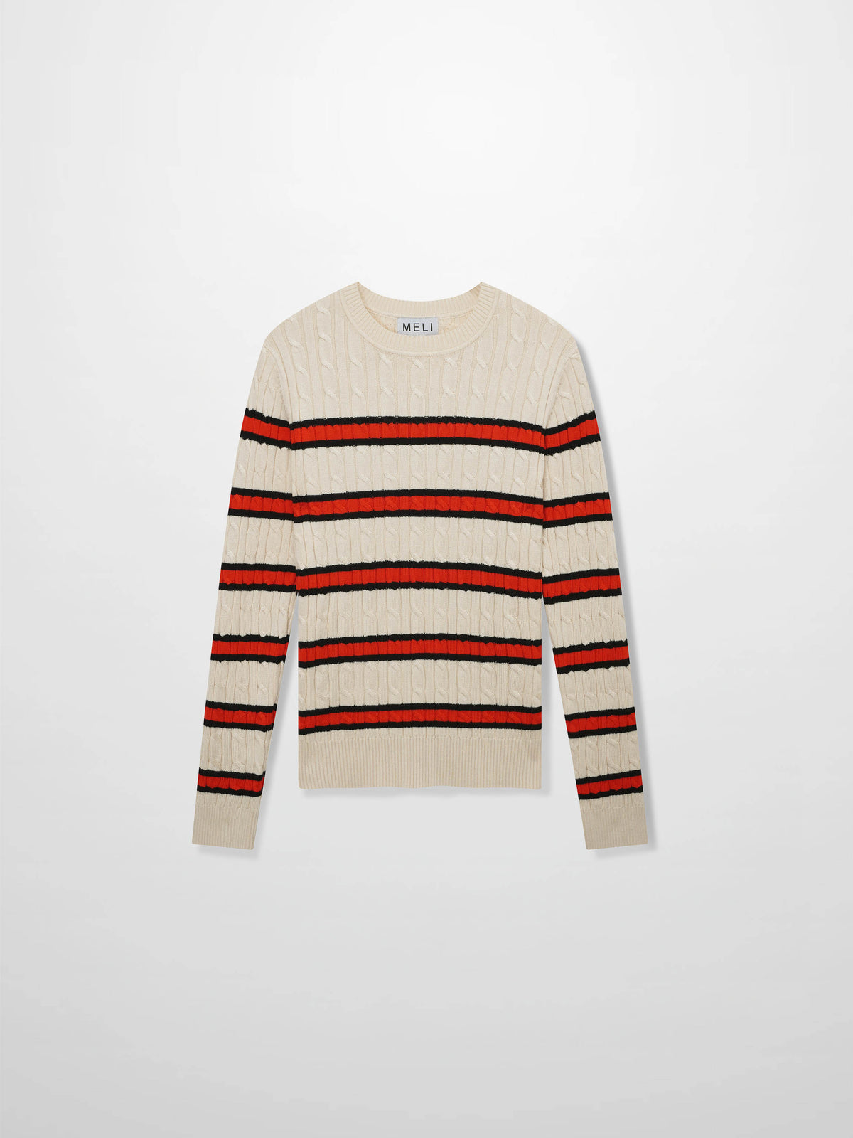 Striped Cable Sweater-Cream Stripe