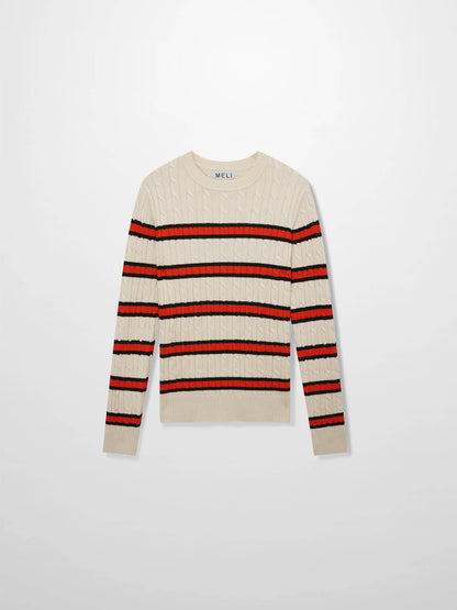 Striped Cable Sweater-Cream Stripe