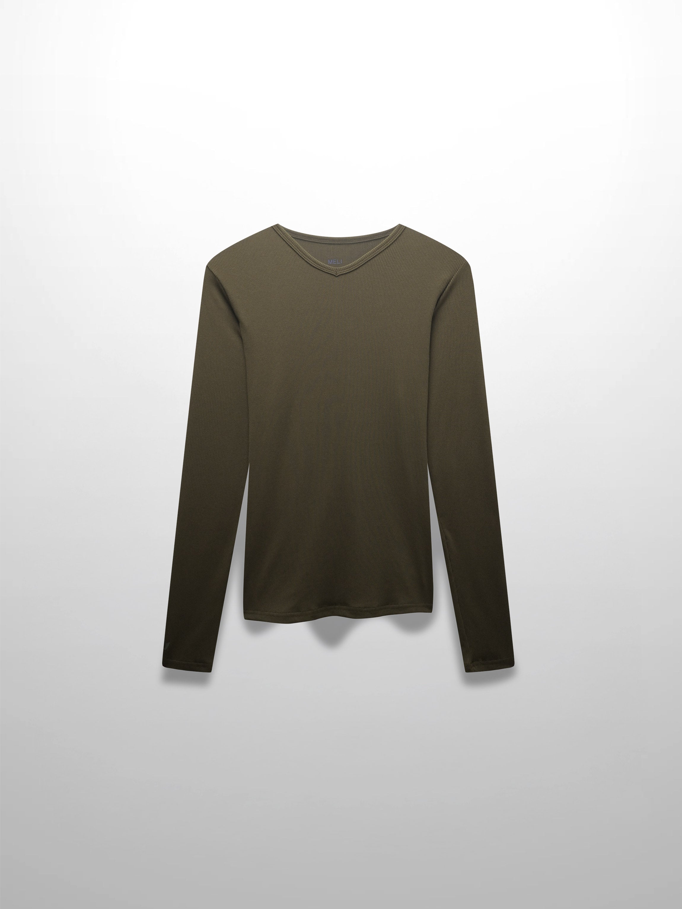 RIBBED HIGH V TEE LS-CHOCOLATE BROWN