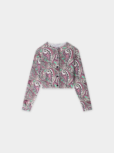 Printed Cardigan-Fuchsia Paisley