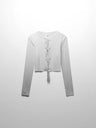 Ribbed Crop Bow Cardigan-White