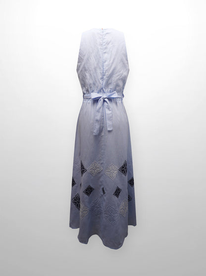 Side Tie Embroidered Border Jumper-Light Blue