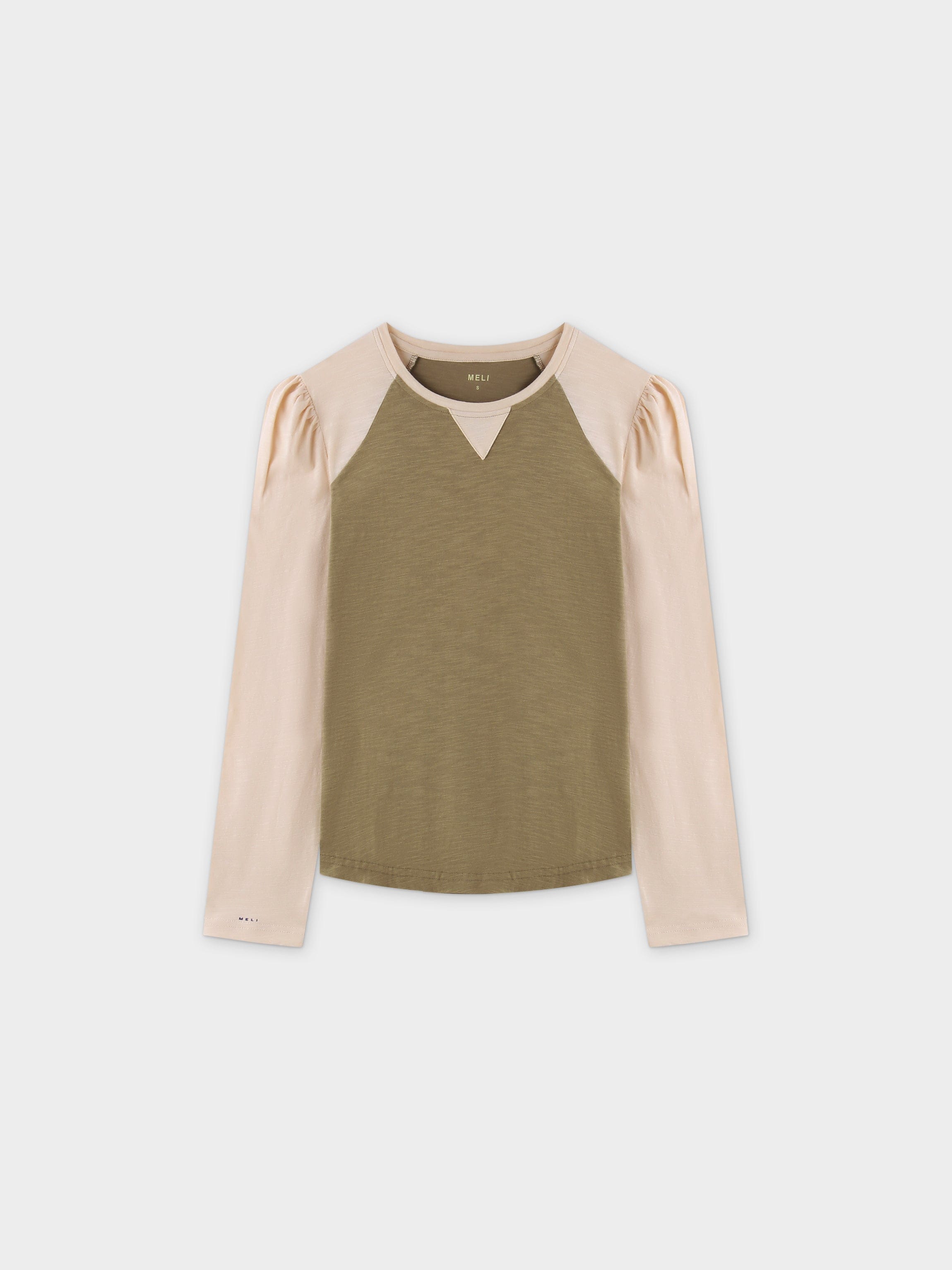 Two Tone Baseball Tee-Olive/Vanilla