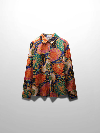Printed Linen Blend Blouse-Happy Garden