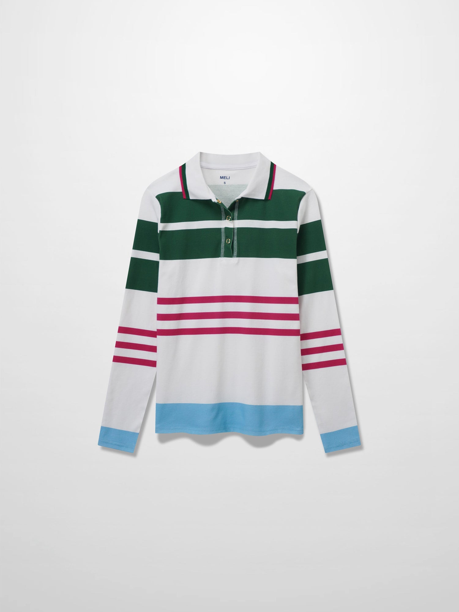 Printed Collar Snap Tee-Rugby Stripe