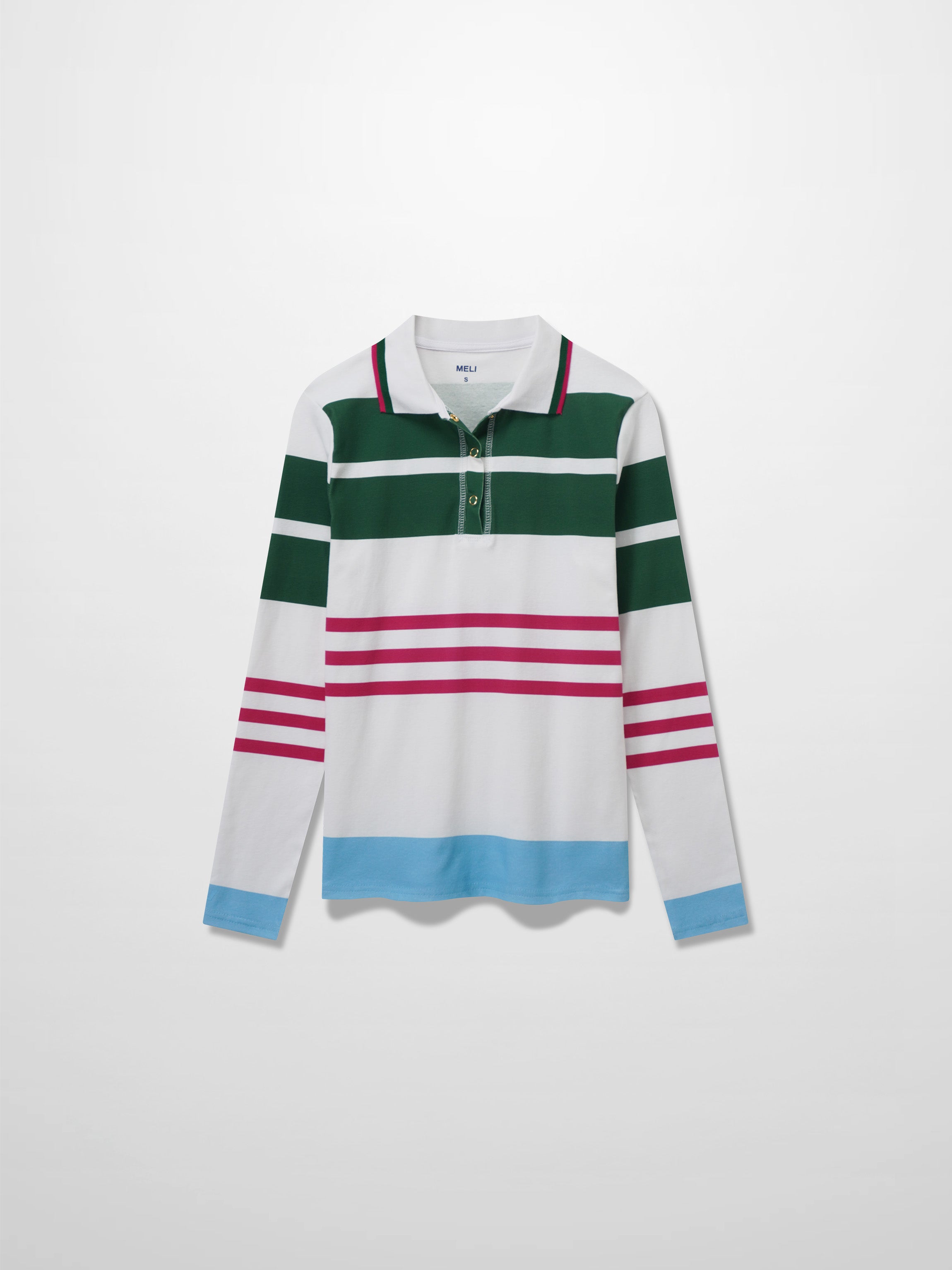 Printed Collar Snap Tee-Rugby Stripe