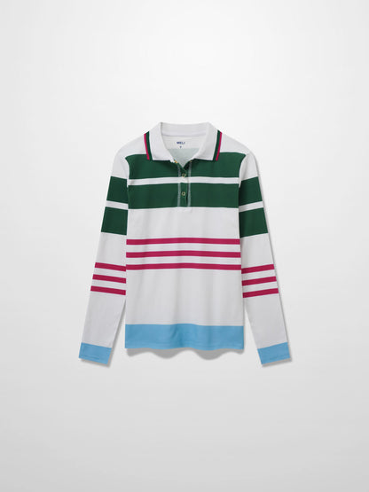 Printed Collar Snap Tee-Rugby Stripe