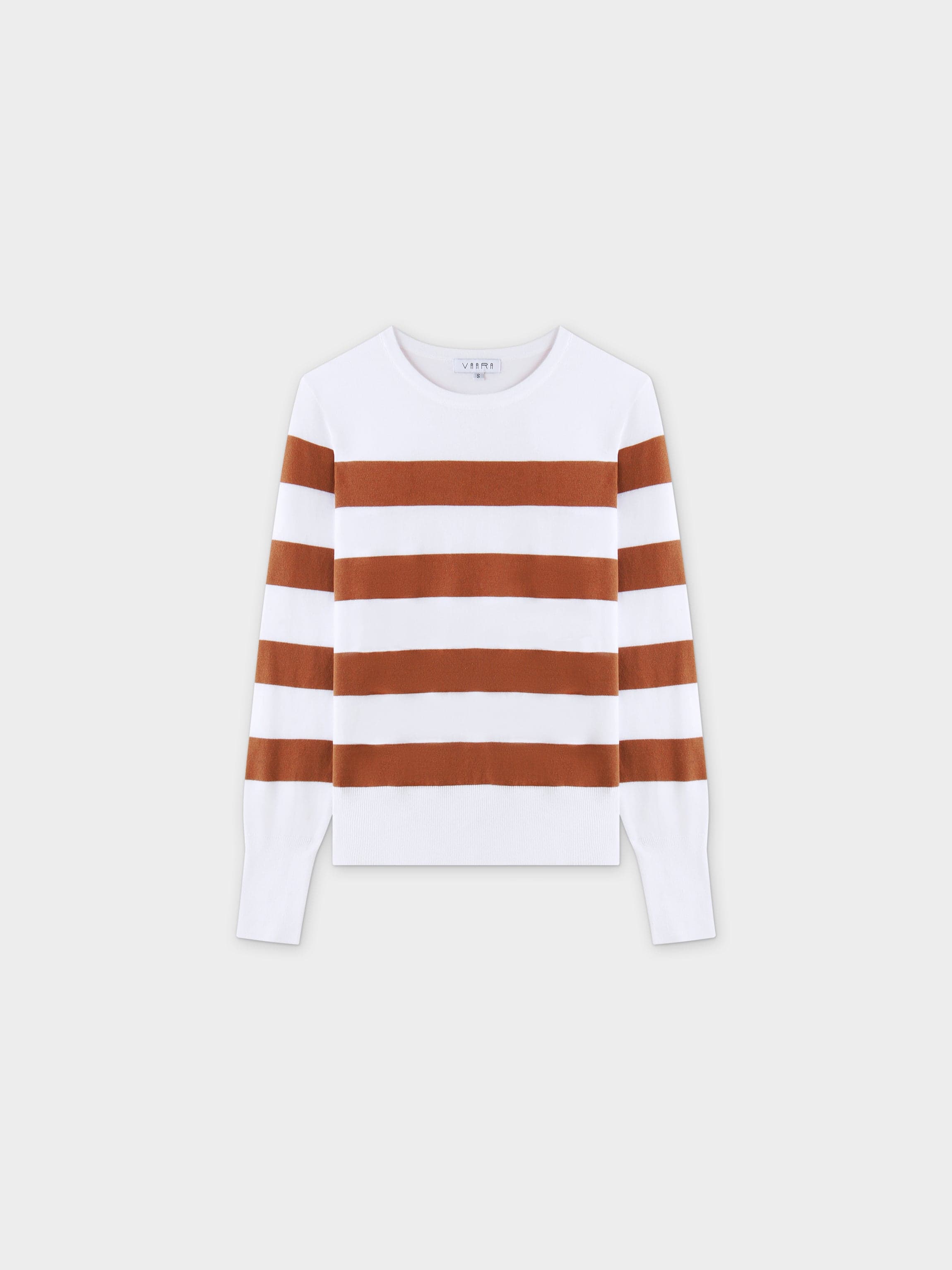 Striped Cotton Sweater-Brown