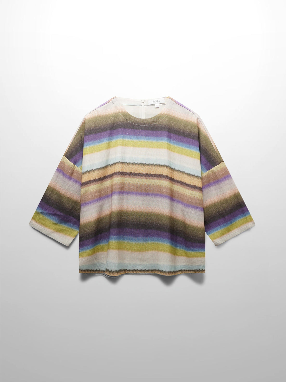 Linen Blend Crop Swing Top-Ombre Stripe
