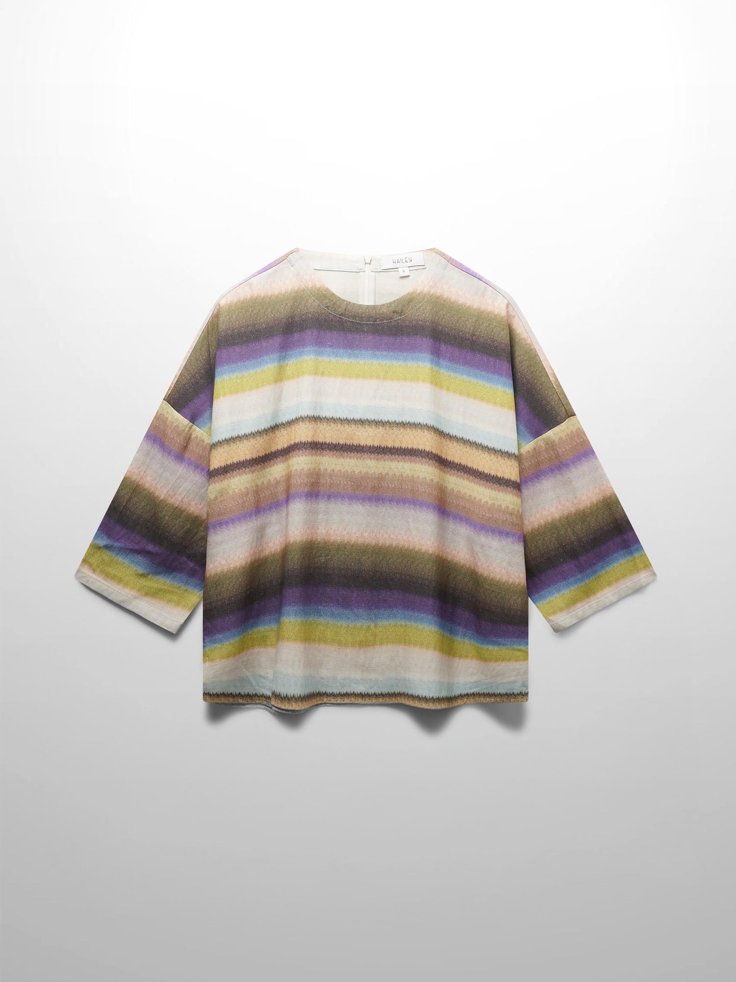 Linen Blend Crop Swing Top-Ombre Stripe